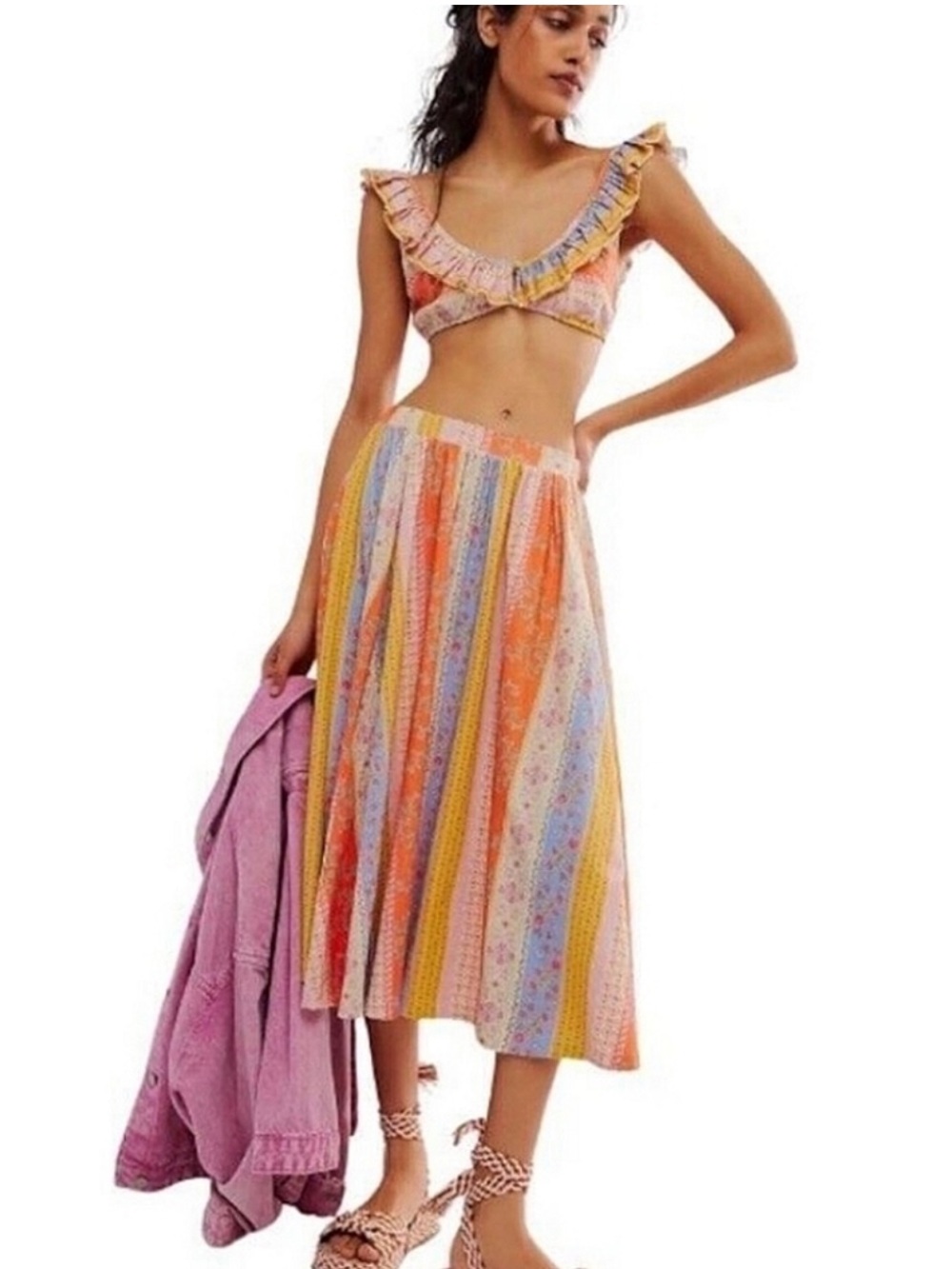 Free People As It Was set bra top and midi skirt S